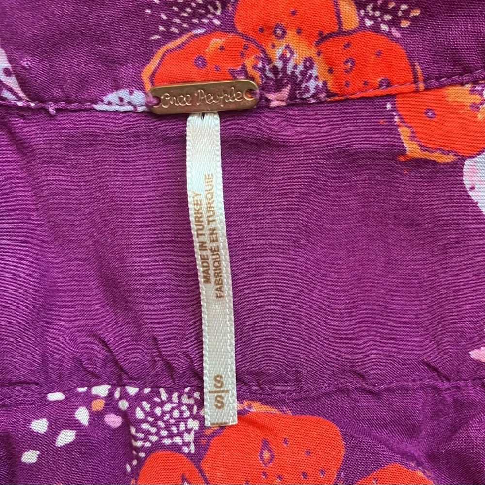 Free People Purple Tuscan Dreams Floral Printed Long Sleeve Tunic Blouse Small